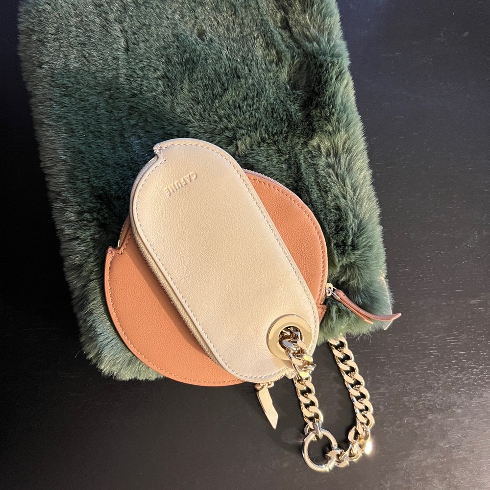 Chic Green Fur and Leather Pouch Set - Picture 2 of 4